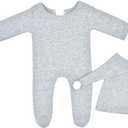 Vemonllas Newborn Photography Props Boy Girl Newborn Baby Photoshoot Outfits Footed Romper Sleepy Cap Infant Photo Posing Set