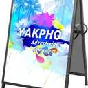 Heavy Duty Slide-in Folding Sandwich Board A-Frame Sidewalk Sign 24x36 Inch Black Coated Steel Metal Double-Sided Pavement Sign (Frame only)