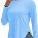 MAGCOMSEN Women's Sun Shirts UPF 80+ Long Sleeve Quick Dry Workout Tops | Moisture-wicking, Sun Protection, UV Protection, High Side Splits, Soft, Lightweight, Athletic, Running, Hiking, Yoga, Golf (Blue, XL)