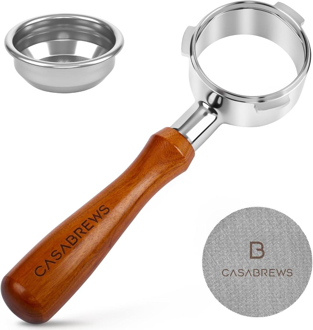 Casabrews 58mm Bottomless Portafilter with 3 Ears, Professional Espresso Portafilter with Filter Basket and Puck Screen, Compatible with CASABREWS Ultra, 5700 Series, 4700Gense and Neutron Pro