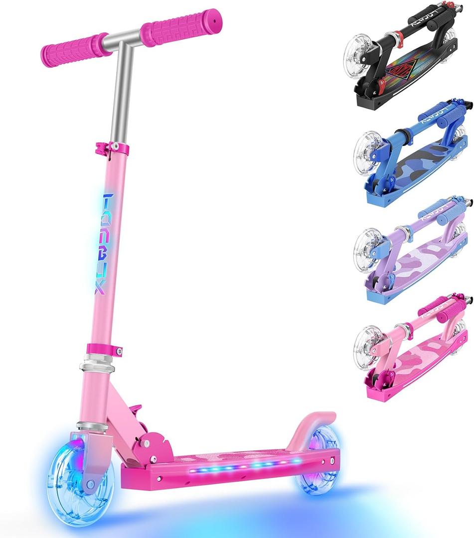 TONBUX Scooters for Kids 5-12, 2 Wheel Scooters with Cool Light Up Stem, Wheels, and Deck, 3 Level Adjustable Height Kick Scooter, Foldable and Lightweight Scooter for Kids 8-12