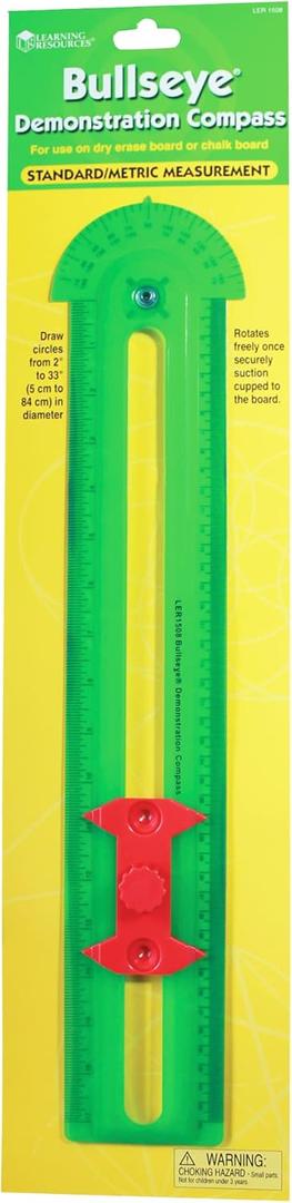 Learning Resources Bullseye Demonstration Compass, Dual-Scale Ruler, Classroom Whiteboard Accessories, Teacher Aids, Grades 1+