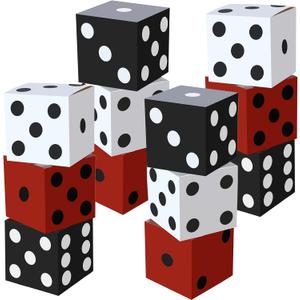 Ctosree 12 Pcs Large Casino Dice Boxes 11 in Casino Theme Party Decoration Las Vegas Themed Night Jumbo Giant Vegas Dice Centerpieces Table Top for Graduation Prom Birthday Party(Black, White, Red)