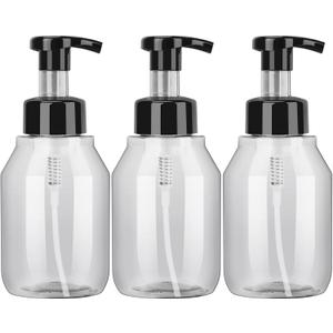 FYY Foaming Soap Dispenser Refillable - 3 Pack Gray-Black Clear 12oz Foaming Hand Soap Dispenser Pump Bottle for Bathroom Vanities Kitchen, Plastic Foam Soap Dispenser for Liquid Soap, Shampoo