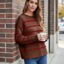Women's 2026 Fall Roll Neck Pullover Sweaters Trendy Long Sleeve Ribbed Knit Striped Jumper Tops (M)