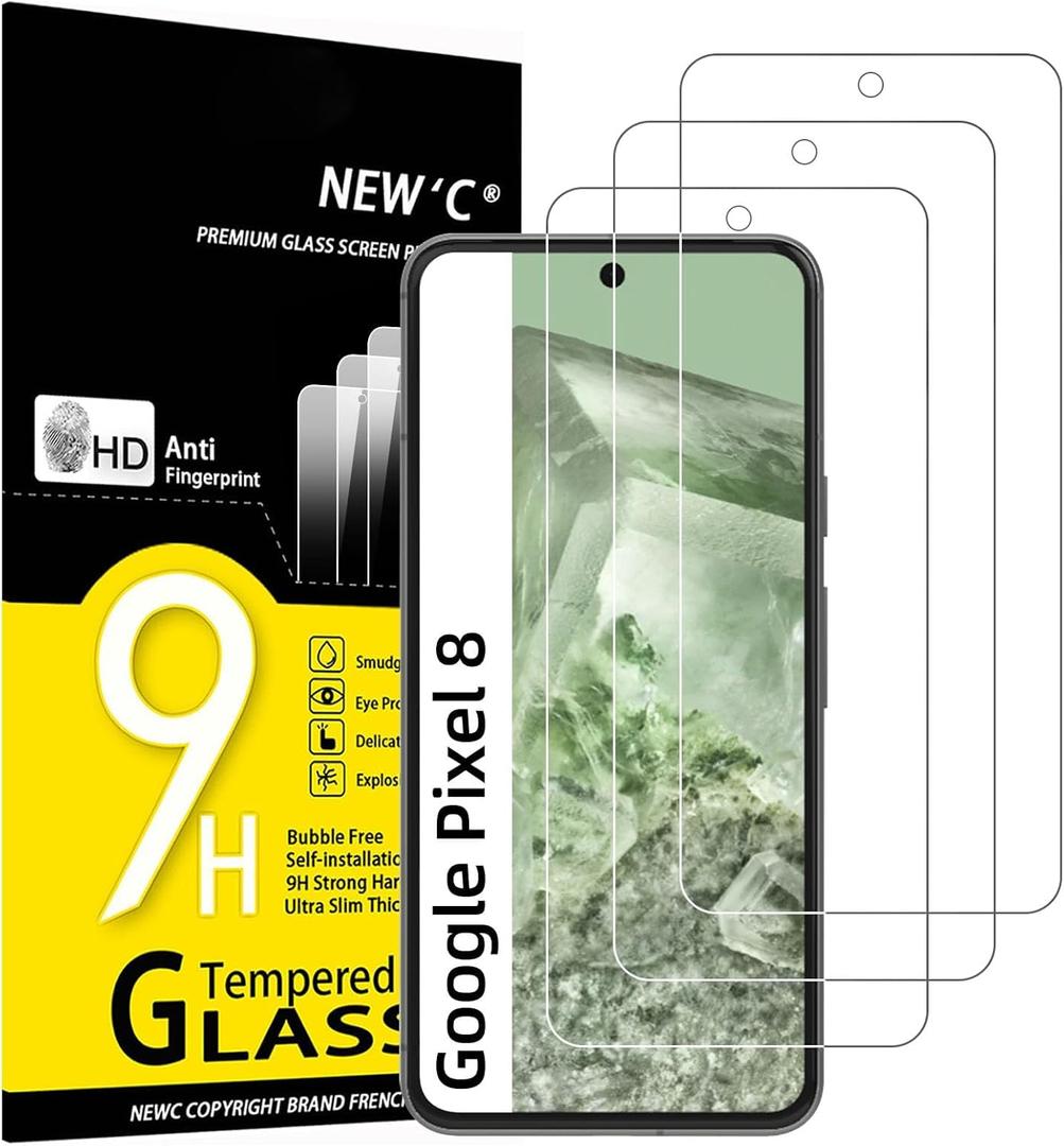 NEW'C 3 Pack Designed for Google Pixel 8 Screen Protector [No for Pixel 8A/8 Pro], Tempered Glass,Case Friendly Scratch-proof, Bubble Free, Ultra Resistant (Transparent)