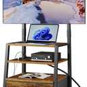 Rolling TV Stand with Mount and Fabric Drawer for 32-75" TV - Entertainment Center with Charging Station and Industrial TV Console Table for Living Room, Bedroom - Rustic Brown (19 in)