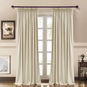 RYB HOME Velvet Curtains with Hooks for Bedroom, Pencil Pleated Curtains 84 inches for Nursery Kids, Ruffle Curtains & Drapes for Living Room, Beige, W 52 x L 84 inches, 2 Panels
