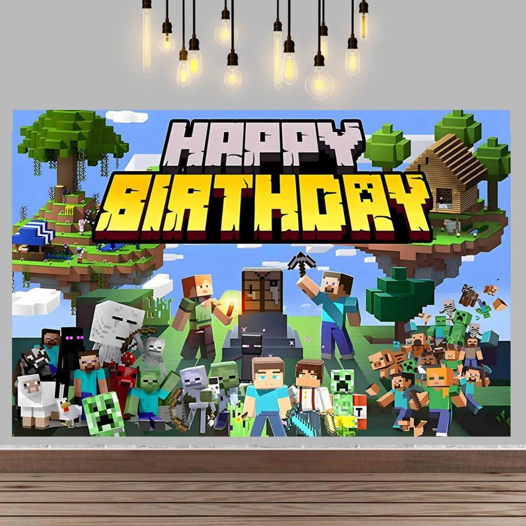 Pixel Birthday Party Decorations,Happy Birthday Banner Backdrop for Birthday Party Supplies