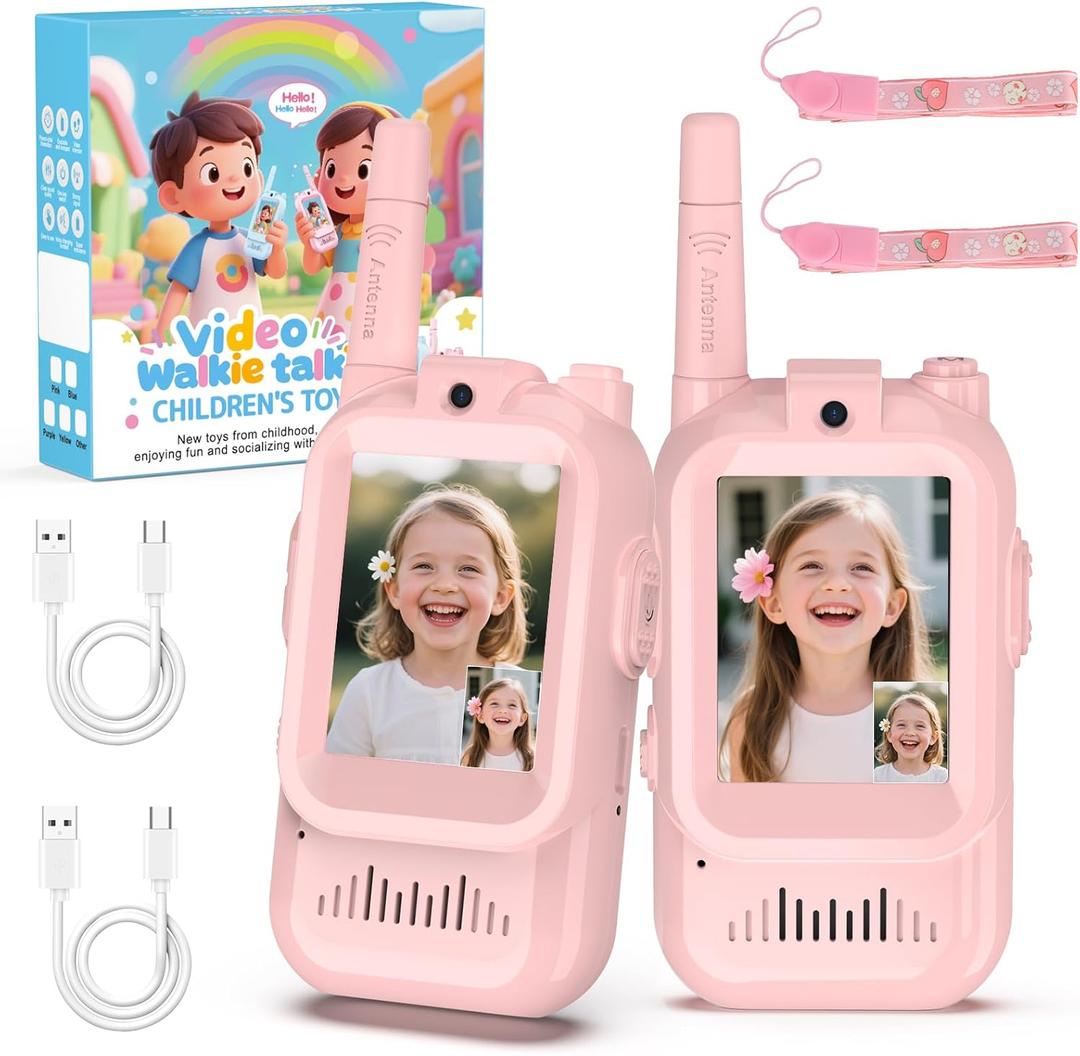 BlueFire Kids Walkie Talkies with Video Screen Display Toy Radios with Voice Effects, One-on-One Pairing, Long Range Birthday Toys Gifts for Boys & Girls Ages 312 (Pink)