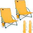 NORTHROAD 2 Pack Low Folding Beach Chair,Portable Lightweight Lowback Sling Chair, Outdoor Low Seat Camping Chair w/Cup Holder & Carry Bag for Sand Camping Lawn Picnic Festival,Orange