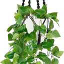 Mkono Fake Hanging Plant with Pot, Artificial Plants for Home Decor Indoor Macrame Plant Hanger with Fake Vines Faux Hanging Planter Greenery for Bedroom Bathroom Kitchen Office Decor (1, Black)