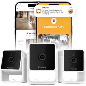 Petcube Cam Pack of 3 Indoor Home Security Cameras with 1080p HD Video, 2-Way Audio, Motion Detection, and Phone App, Night Vision Wi-Fi Camera for Apartment Security, Video Baby Monitor, Pet Camera