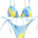 ZAFUL Womens High Cut Thong Bikini Set Swimsuits Cami String Sexy Bathing Suit (L)