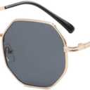 ENTHYI Hexagon Polarized Sunglasses for Women/Men Vintage Octagon Metal Sun Glasses Polygon Glass Square Shades (Gold Black)