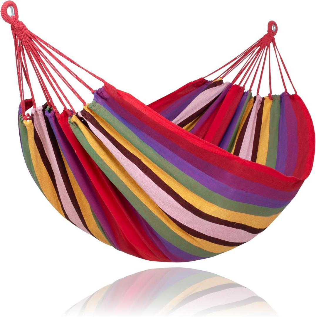 SUNCREAT Hammocks for Outside, Portable Heavy Duty Tree Hammock, Red Stripes,