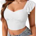 LYANER Women's Summer Sweetheart Blouse Smocked Backless Ruffle Sleeve Tank Crop Tops White Small (White, S)