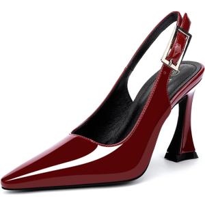 Women's Slingback 3In Kitten Heel Comfortable Closed Toe Pumps Dress Shoes for Women (9, Dark Red Patent)