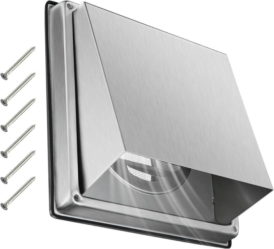 Upgraded 4" Stainless Steel 304 Dryer Vent Cover Outdoor - Rubber Cushioned Non-Return Flap (Noise Reduction) Air Vent with Built-in Fly Screen & 6 Screws for Bathroom Exhaust Vent Office Home