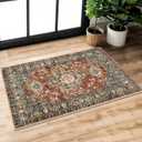 Lahome Oriental Washable Small Area Rug, 2x3 Rugs for Entryway Kitchen, Ultra-Thin Soft Indoor Door Mat Non Slip Throw Carpet for Bedroom Bathroom Eleanor, Brick Red