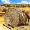 5x5 FT Round Bale Hay Net for Horses and Goats, Knotless Slow Feed Hay Net with 2 Inch Holes, Heavy Duty Hay Feeder Net Fits 4x5 and 5x5 Round Bales