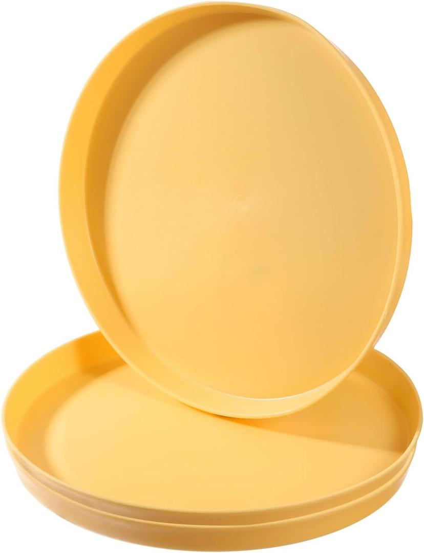 PATIKIL 9" Restaurant Serving Trays, 3 Pcs Round Non-Slip Food Service Tray Platter Reusable Plastic Fast Food Serving Tray for Bar Coffee Home Cafeteria Hotel, Yellow