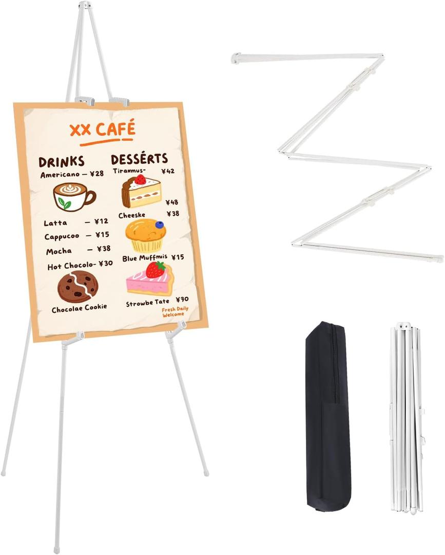 MXG Elegant White Acrylic Sign Holder - 66-Inch Portable Easel Stand for Sign Painting Art, Foldable Floor Display with Anti-Slip Base, Perfect for Kids, Office, Home Decor