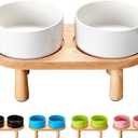 Ceramic Elevated Dog Bowls, 8.0inch Pet Food and Water Bowl Set for Large Dogs, 7.5 Cups Dog Bowls Raised with Wood Stand, 61OZ, White