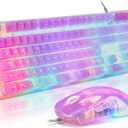 CHONCHOW LED Gaming Keyboad and Mouse Combo, Transparent RGB Rainbow Backlit Keyboard, 104 Keys Anti-ghosting USB Wired Silent Keyboard, 7 Color RGB Gaming Mouse for PC Laptop Xbox PS4 Gamers and Work