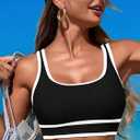 Bikini Tops for Women Sport Bra Swimsuit Top Color Block Push Up Padded Bathing Suit Top Cropped Tankini Tops Only (Black, M)