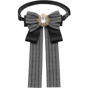 Bow Tie for Women Girls, Rhinestone Bowtie Pre-tied Womens Neck Tie for Shirt Uniform Wedding (Black-adjustable Style)