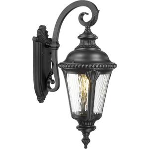 Emliviar 24.4" Classic Black Outside Porch Sconce Lighting, Water Ripple Glass Outdoor Light Fixture Wall Lamp for Hallway, E26 Base 60W Max, XE265B-M BK-SW