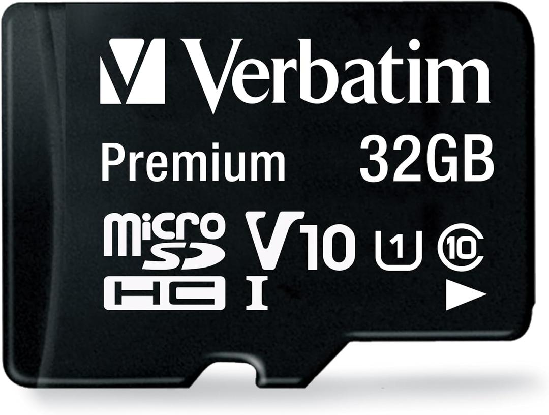 Verbatim 32GB Premium microSDHC Memory Card with Adapter UHS-I V10 Class 10 supports Full HD (1080p) U1 speed rated Up to 90MB/s read speed