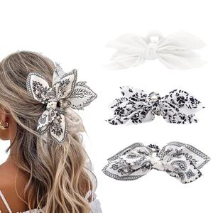 Hadutrek Bow Claw Clips Bow Hair Clips White 3PCS Big Hair Bows for Women Butterfly Styling Large Hair Clips for Thick Hair for Girls Hair Accessories for Teen