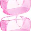 Durable Collapsible Laundry Baskets, Mesh Pop Up Laundry Hamper with Side Pocket, Foldable Clothes Hamper with Reinforced Carry Handles for Laundry, Bathroom, Kids Room, Dorm or Travel 2 Pack Pink