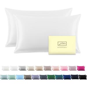 Silk Pillowcase for Hair and Skin,Soft,Breathable and Sliky 100% Silk Pillowcases King Set of 2,Both Sides Natural Mulberry Silk Pillow Cases with Hidden Zipper(King Size 20"X 36",2pcs) (White-2 Pack)