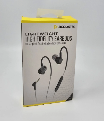 Acoustix High Fidelity Earbuds Lightweight Wired Headphones Mic IPX4 Splashproof