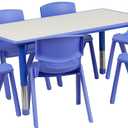 Flash Furniture Emmy Adjustable Classroom Activity Table with 6 Stackable Chairs, Plastic Activity Table for Kids, 23.625" W x 47.25" L, Blue/Gray