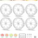 Under Cabinet Lighting, LED Puck Lights with Remote, Rechargeable Motion Sensor Lights Indoor, Dimmable Stick On Lights 3 Color Temps & 12 RGB Under Counter Lights for Kitchen, Closet White 6 Pack