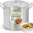 NutriChef Stainless Steel Cookware Stock Pot - 24 Quart, Heavy Duty Induction Soup Pot With Lid, Induction, Ceramic, Glass and Halogen Cooktops Compatible - NCSPT24Q