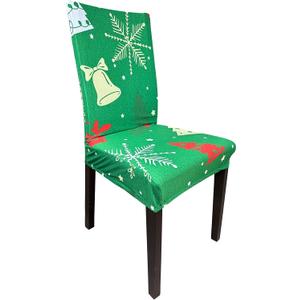 4 Pieces Christmas Xmas Spandex Stretch Washable Dining Room Chair Cover Protector Seat Slipcovers (4, Green Snowflake)