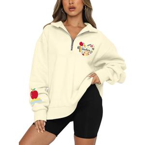 LOTUCY Women Dog Mom Sweatshirt :Dogs Make Everything Better Sweatshirt Animal Lover Gift Letter Print Pullover (XX-Large, Embroidered Teacher Life Beige)