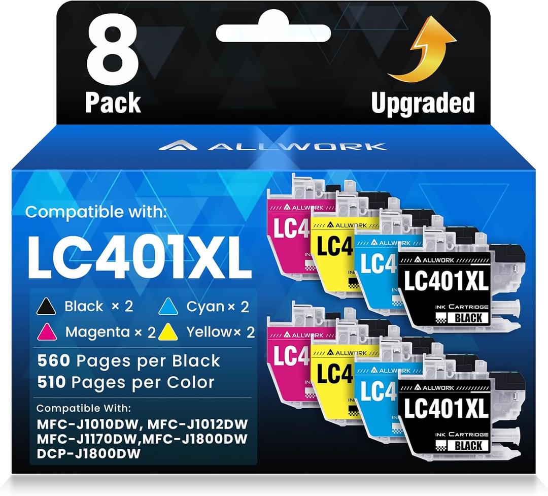LC401XL LC401 MFC-J1010DW Ink Cartridges for Brother Printer LC 401XL 401 XL Ink Cartridge Compatible for MFC J1010DW MFC-J1170DW MFC-J1800DW MFC-J1012DW Series Printer (8-Pack) Upgraded High Yield
