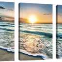 Canvas Wall Art Beach Sunset Ocean Waves Wall Decor 3 Pieces x 16" x 24" Modern Seascape Canvas Artwork Contemporary Nature Pictures Painting Giclee Prints Framed Ready to Hang for Home Decoration