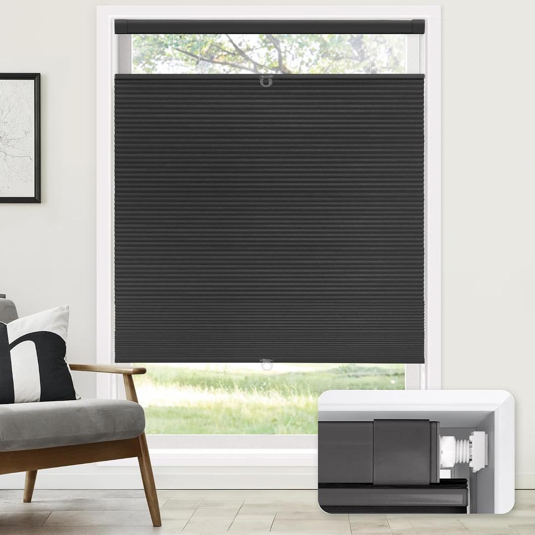 LazBlinds No Tools No Drill Cordless Cellular Shades, Top Down Bottom Up (TDBU) Honeycomb Shades for Home, Blackout Light Blocking Thermal Insulation Blinds for Windows, 36" W x 64" H, Black