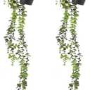 ARTIBETTER 2Pcs Faux Greenery Wall-Mounted Plant Ornaments Lifelike Rattan Vine Hanging for Indoor Outdoor Wedding Simulated Pendants Deep Green Leaves