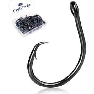 Circle Hooks Saltwater,in-Line Fishing Hooks 5X Strong for Catfish 25pcs,Black/High Carbon Steel/Non-Offset/Closed Eye/Wide Gap for Striped Bass Salmon