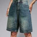 EMMIOL Women Jorts Baggy Jeans Shorts Mid-Low Waisted Denim Y2K Hip-Hop Shorts Summer Hot Short Pants Streetwear (M)