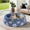 BALANCE Cat Beds for Indoor Cats, Washable Round Cat Bed, Cute 3D Flower Kitten Bed with Anti-Slip Bottom for Puppy and Kitten, 20 Inches, Blue