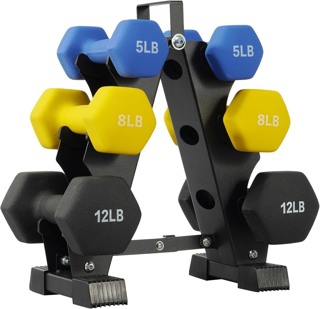 Fitvids Neoprene Dumbbell Set with Rack, 50 LB, Color Series